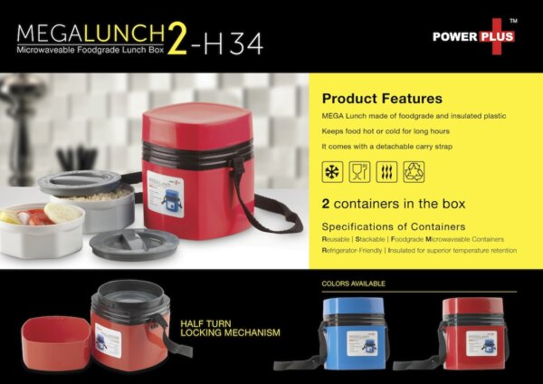 H34 – Power Plus Mega Lunch Box (Microwaveable)- 2 Box